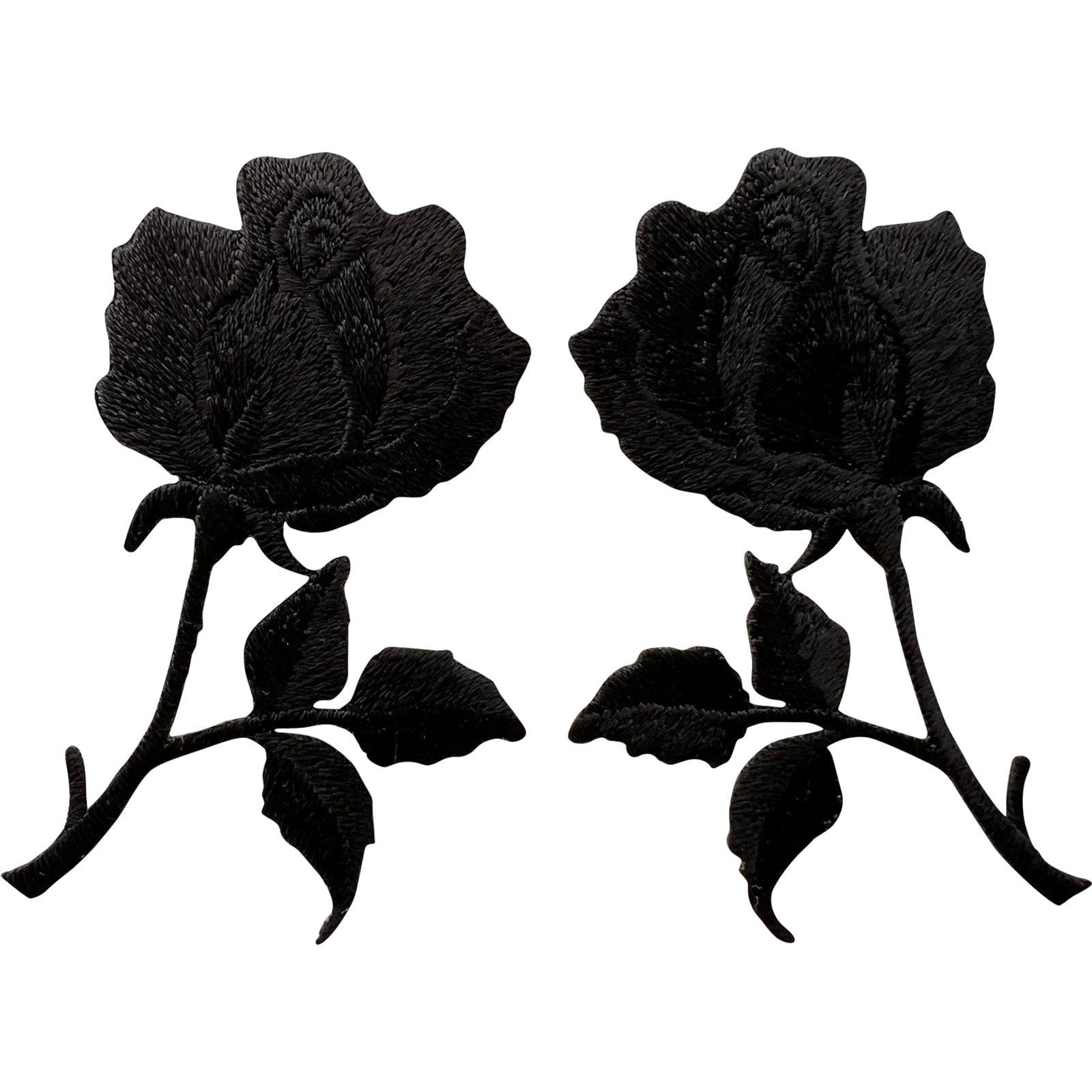 Pair of Symmetrical Mirror Image Floral Black Rose Patches Iron Sew On Flowers