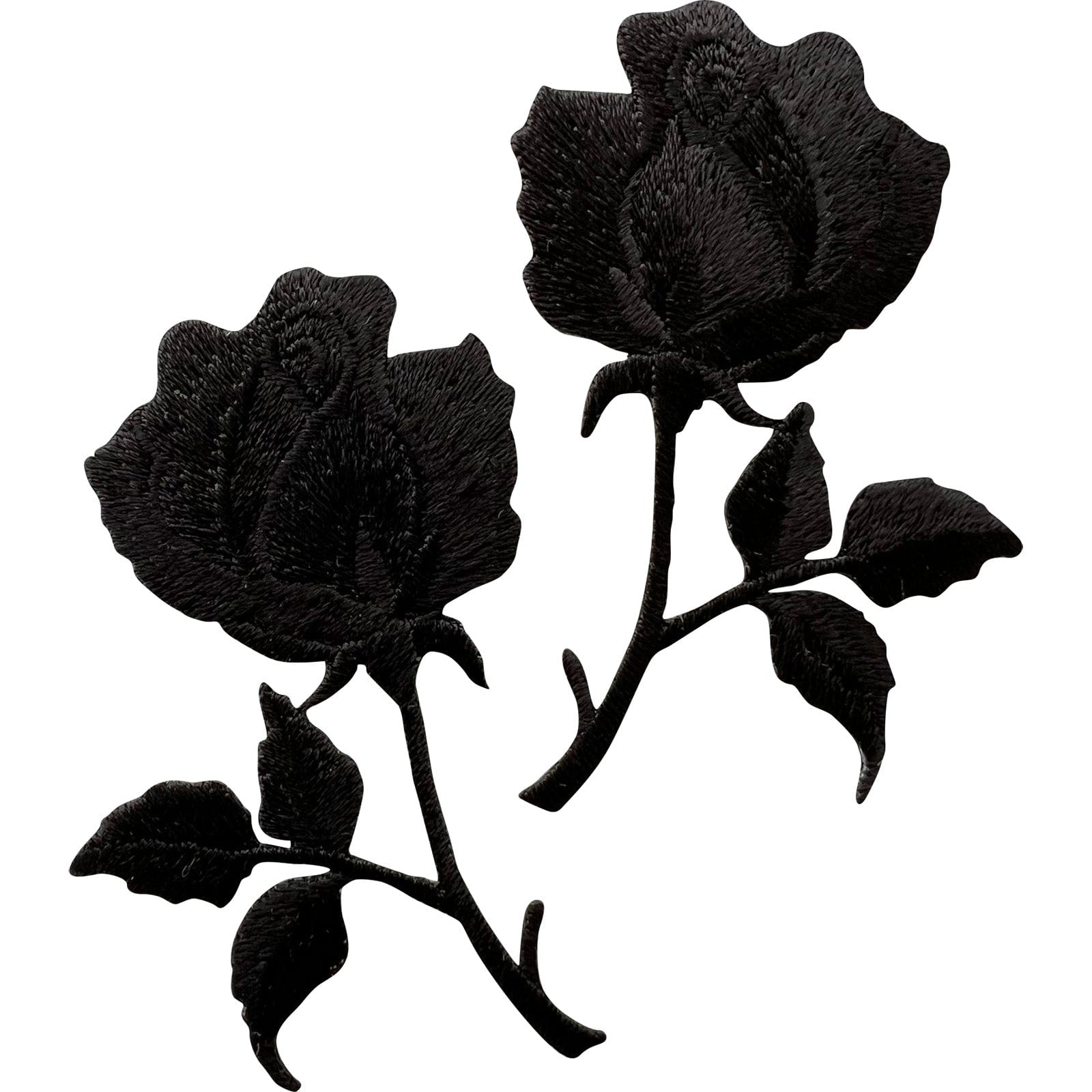 Pair of Symmetrical Mirror Image Floral Black Rose Patches Iron Sew On Flowers