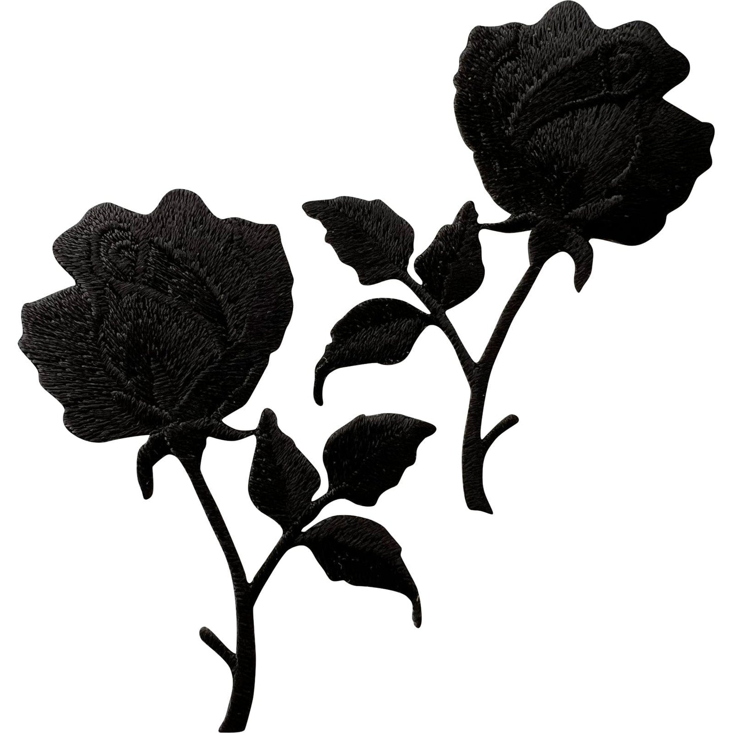 Pair of Symmetrical Mirror Image Floral Black Rose Patches Iron Sew On Flowers