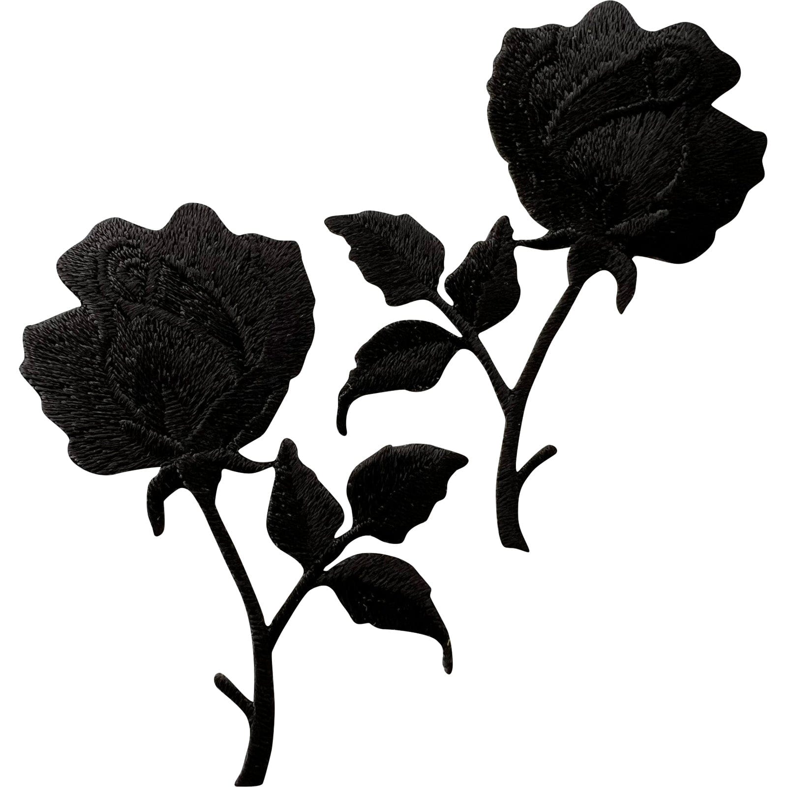 Pair of Symmetrical Mirror Image Floral Black Rose Patches Iron Sew On Flowers