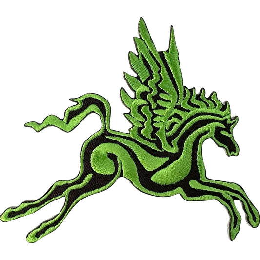 Pegasus Patch Iron Sew On Clothes Bag Black Green Winged Horse Embroidered Badge