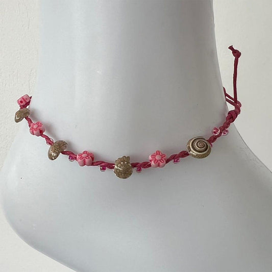 Pink Anklet Ankle Bracelet Foot Chain Womens Girls Ladies Shell Beaded Jewellery
