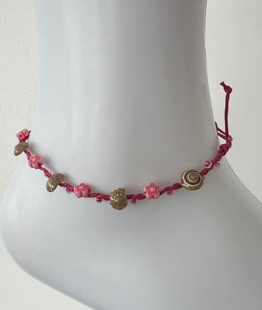 Pink Anklet Ankle Bracelet Foot Chain Womens Girls Ladies Shell Beaded Jewellery