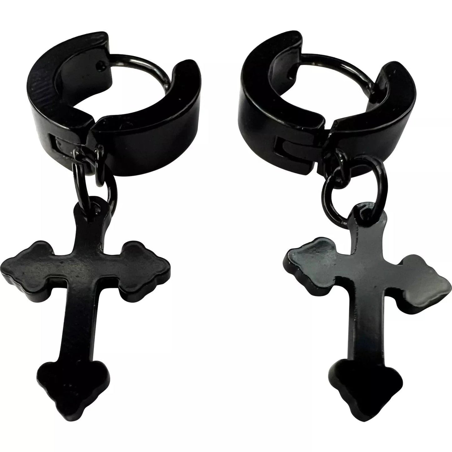 Plain Black Hoop Huggie Cross Stud Earrings Mens Womens Ladies Tiny Small Studs
