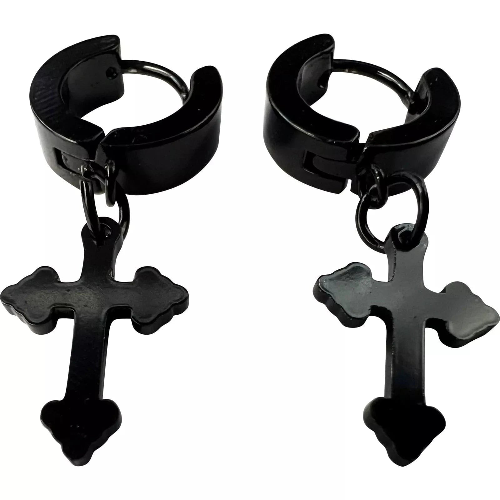 Plain Black Hoop Huggie Cross Stud Earrings Mens Womens Ladies Tiny Small Studs