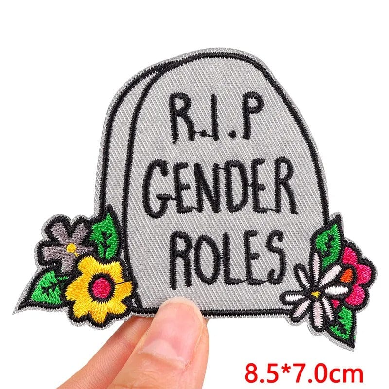 R.I.P Gender Roles Grey Tombstone Gravestone Patch Iron Sew On Embroid