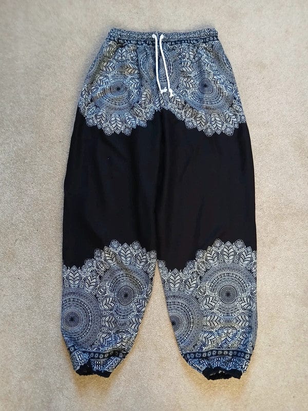 Rayon Black White Bohemian Gypsy Hippie Trousers Summer Sun Holiday Travel Pants