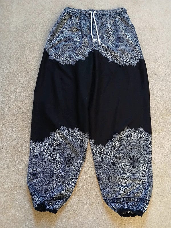 Rayon Black White Bohemian Gypsy Hippie Trousers Summer Sun Holiday Travel Pants