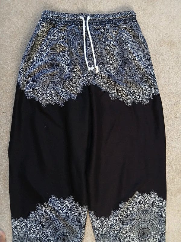 Rayon Black White Bohemian Gypsy Hippie Trousers Summer Sun Holiday Travel Pants