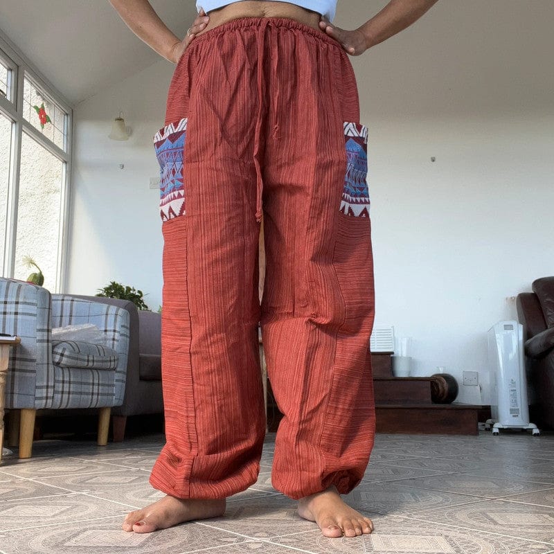 Red Cotton Trousers Wide Leg Thailand Harem Summer Holiday Pants Mens Ladies