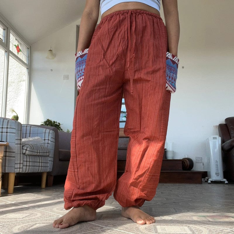 Red Cotton Trousers Wide Leg Thailand Harem Summer Holiday Pants Mens Ladies