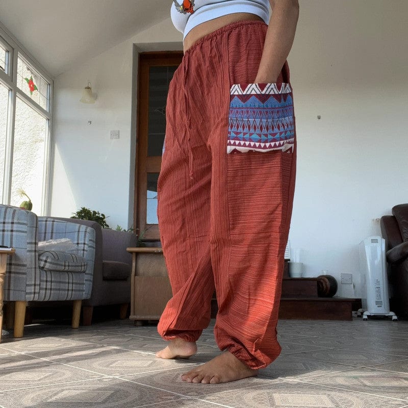 Red Cotton Trousers Wide Leg Thailand Harem Summer Holiday Pants Mens Ladies