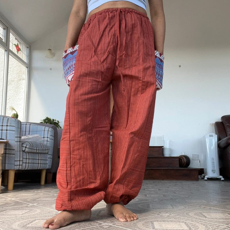 Red Cotton Trousers Wide Leg Thailand Harem Summer Holiday Pants Mens Ladies