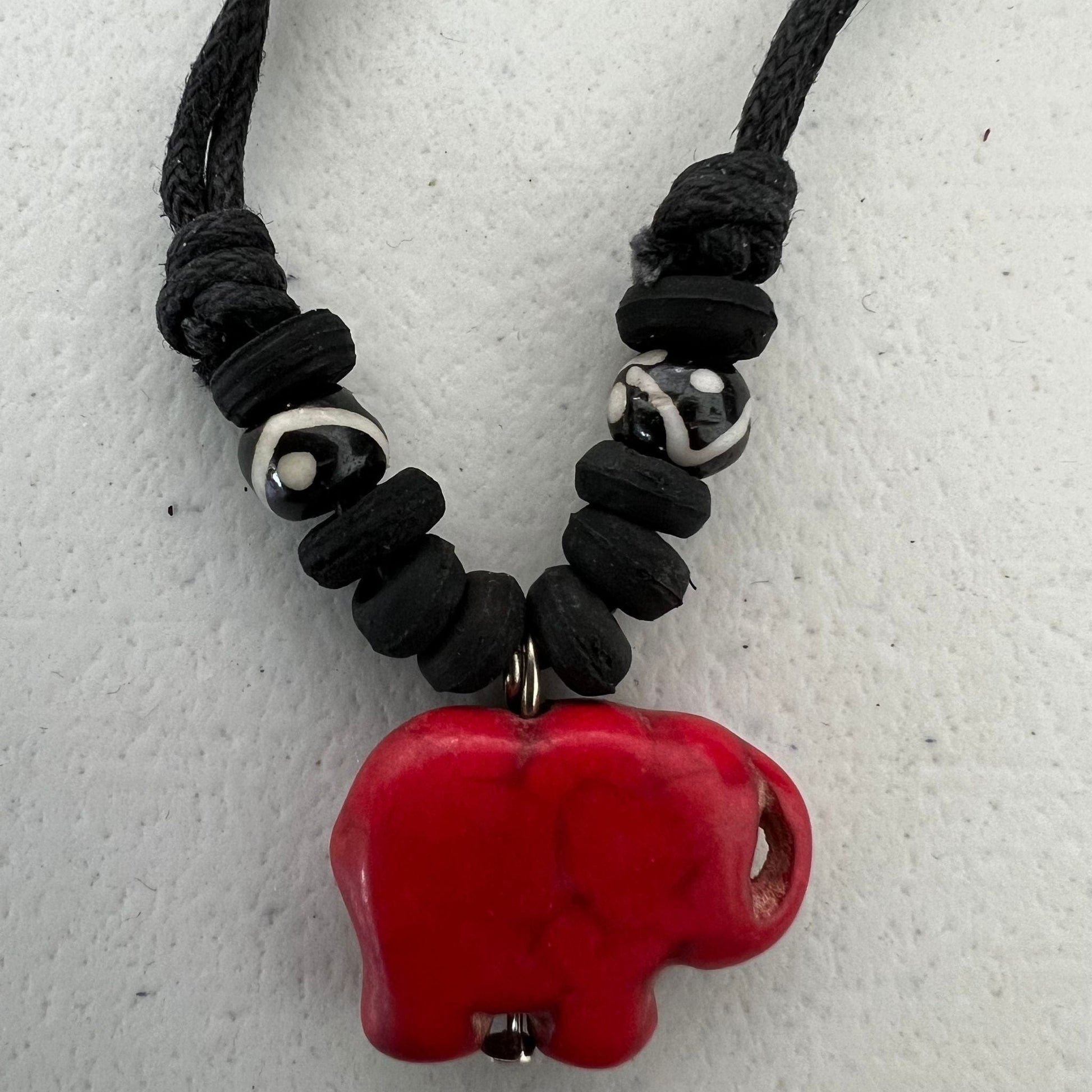 Red Elephant Pendant Black Cord Chain Necklace Ladies Womens Girls Boy Jewellery
