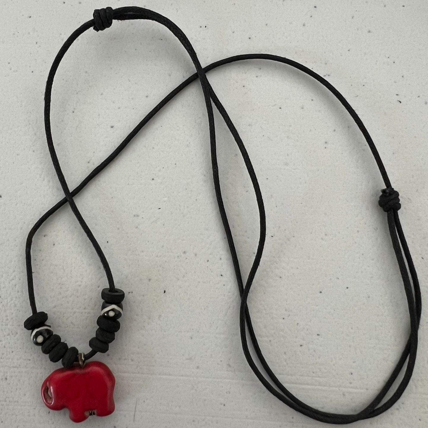 Red Elephant Pendant Black Cord Chain Necklace Ladies Womens Girls Boy Jewellery
