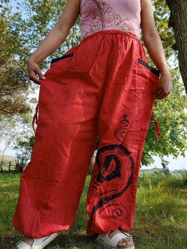 Red Thai Harem Pants Genie Baggy Aladdin Yoga Thailand Hippie Trousers Clothes