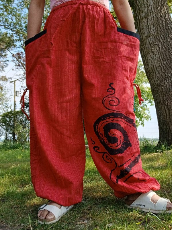 Red Thai Harem Pants Genie Baggy Aladdin Yoga Thailand Hippie Trousers Clothes