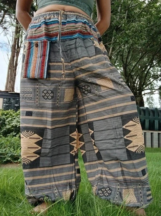 Grey Cream Hippie Harem Pants Baggy Gypsy Yoga Travel Trousers
