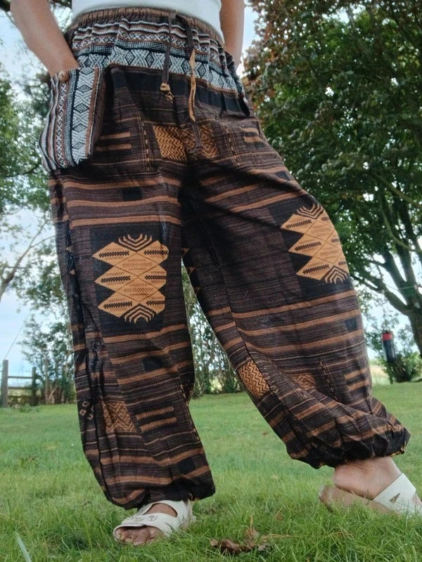 Cotton Woven Mens Womens Harem Pants Wide Leg Hippie Joggers Thai Tribe Trousers