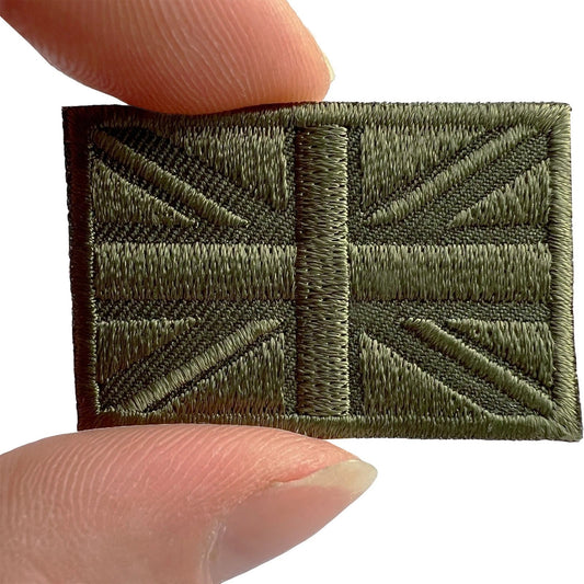 Army Green Mini UK Flag Patch Iron Sew On Small Union Jack MOD Embroidered Badge