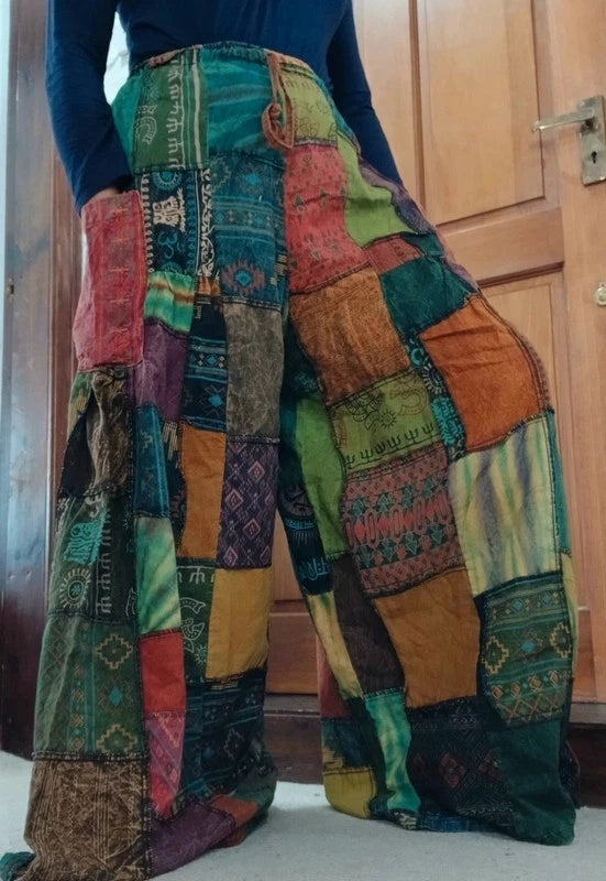 Bohemian Tie Dye Cotton Random Unique Patchwork Harem Pants Ladies Mens Trousers