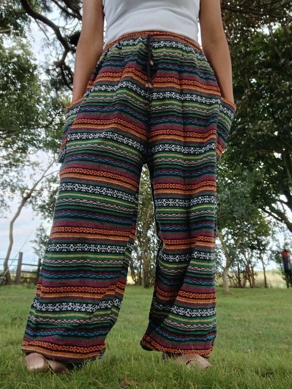 Cotton Woven Poofy Harem Hippie Pants Thai Tribe Bohemian Trousers Fits S M L XL