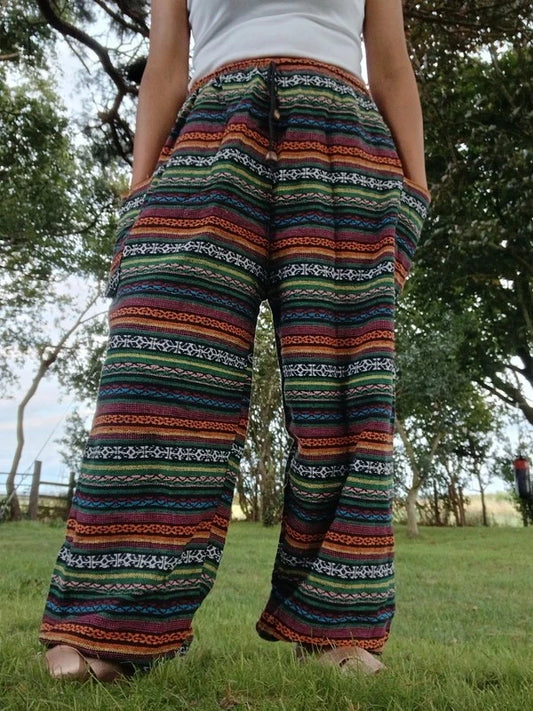 Cotton Woven Poofy Harem Hippie Pants Thai Tribe Bohemian Trousers Fits S M L XL