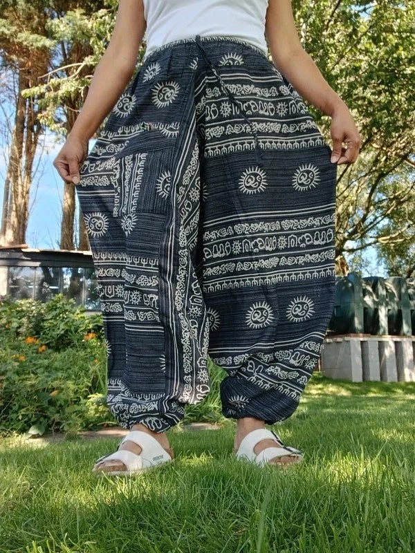 Black White Sun Aladdin Genie Harem Pants Hippie Yoga Trousers Mens or Womens