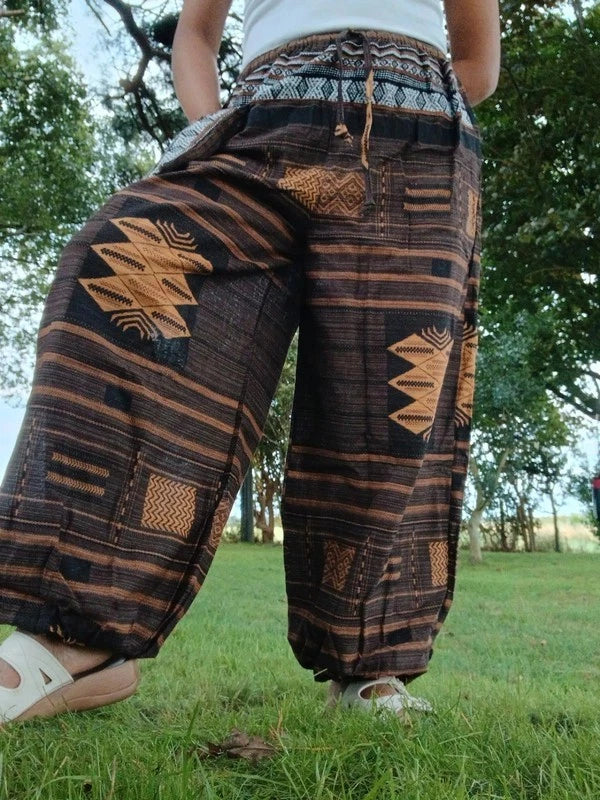 Cotton Woven Mens Womens Harem Pants Wide Leg Hippie Joggers Thai Tribe Trousers