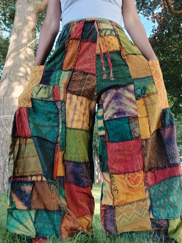 Bohemian Tie Dye Cotton Random Unique Patchwork Harem Pants Ladies Mens Trousers