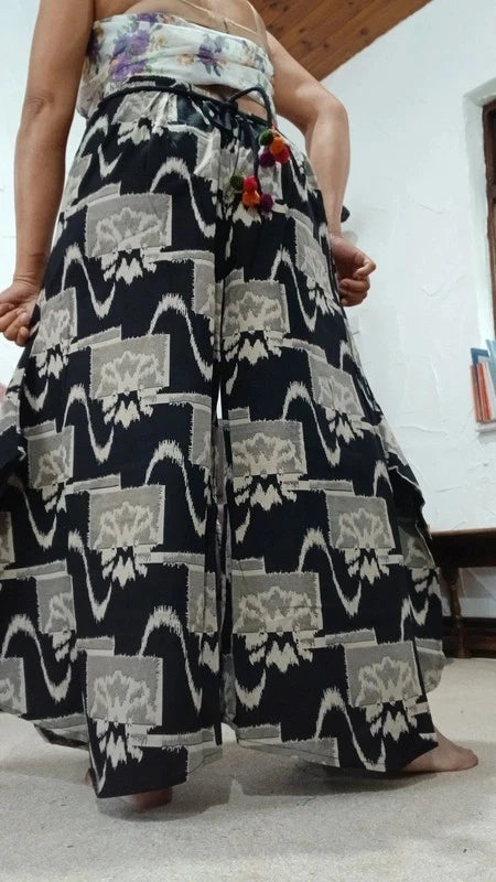Black Grey Palazzo Wide Leg Harem Pants Bohemian Hippie Flower Trousers