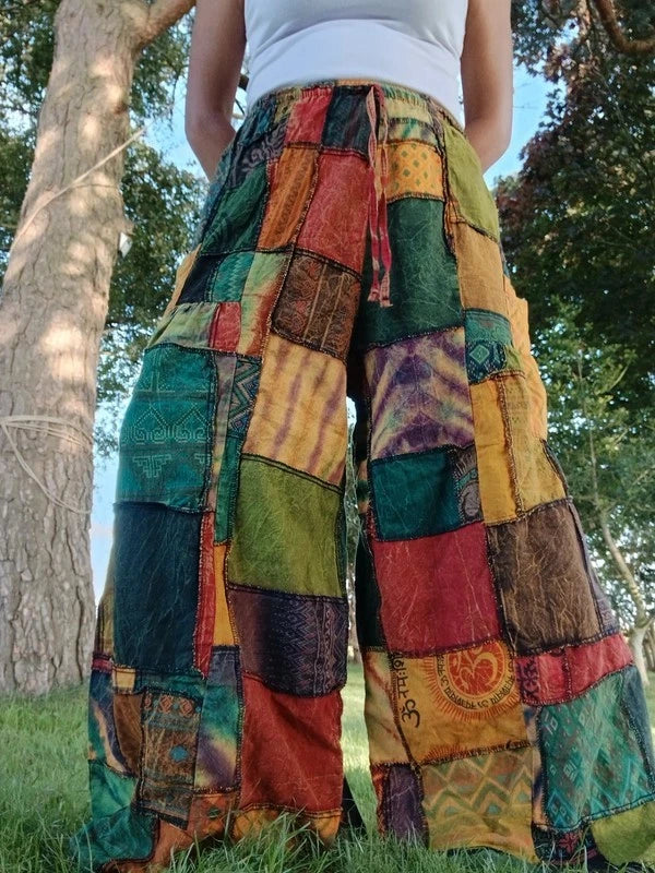 Bohemian Tie Dye Cotton Random Unique Patchwork Harem Pants Ladies Mens Trousers