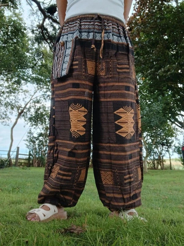 Cotton Woven Mens Womens Harem Pants Wide Leg Hippie Joggers Thai Tribe Trousers