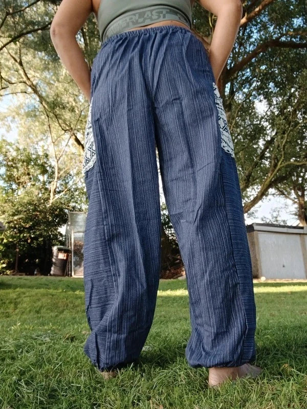 Blue Navy Cotton Harem Pants Baggy Hippie Summer Holiday Sun Trousers Size S M L XL