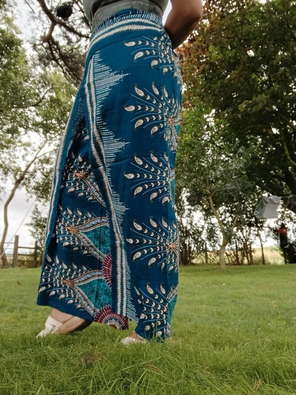 Dark Green Turquoise Bohemian Feathers Hippy Harem Pants Summer Holiday Trousers