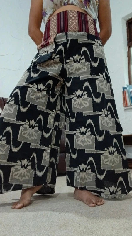 Black Grey Palazzo Wide Leg Harem Pants Bohemian Hippie Flower Trousers