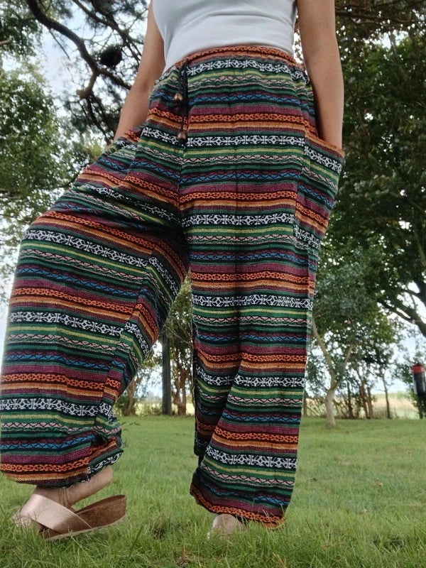 Cotton Woven Poofy Harem Hippie Pants Thai Tribe Bohemian Trousers Fits S M L XL
