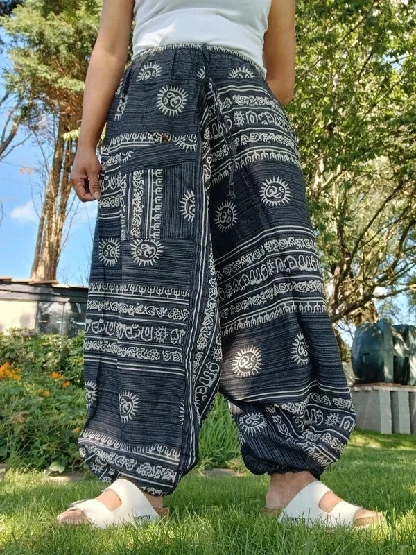 Black White Sun Aladdin Genie Harem Pants Hippie Yoga Trousers Mens or Womens