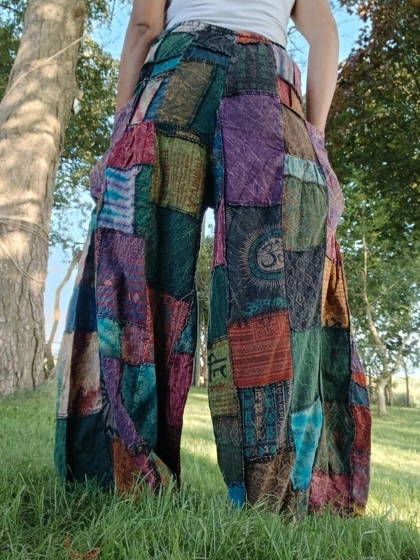 Tie Dye Patchwork Bohemian Hippie Harem Pants Wide Leg Trousers Womens or Mens