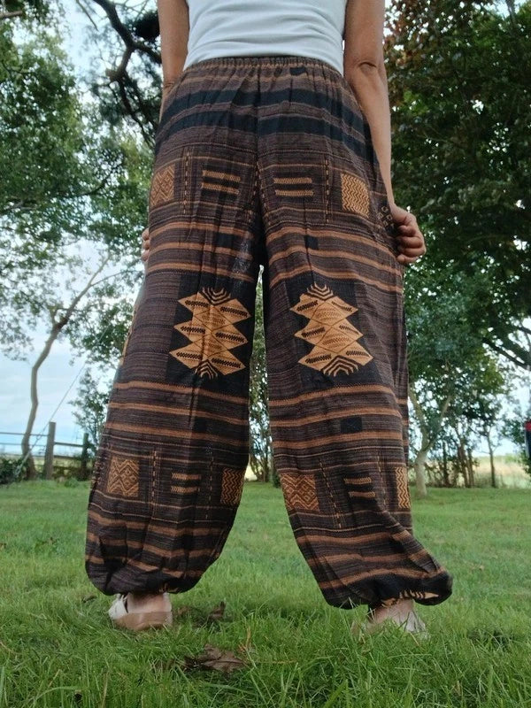 Cotton Woven Mens Womens Harem Pants Wide Leg Hippie Joggers Thai Tribe Trousers