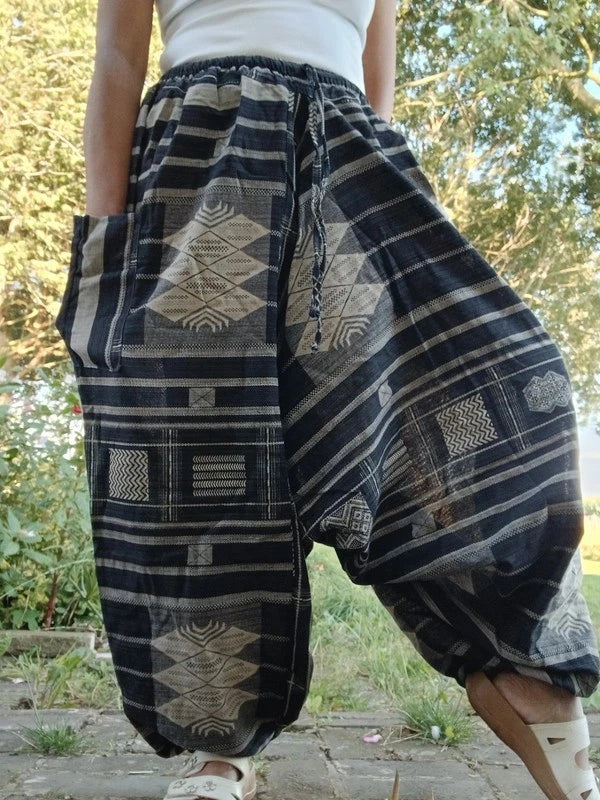 Cotton Black White Aladdin Genie Harem Pants Baggy Hippie Gypsy Boho Trousers