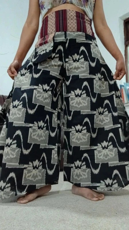 Black Grey Palazzo Wide Leg Harem Pants Bohemian Hippie Flower Trousers
