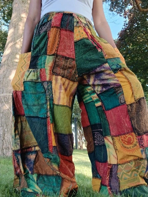 Bohemian Tie Dye Cotton Random Unique Patchwork Harem Pants Ladies Mens Trousers