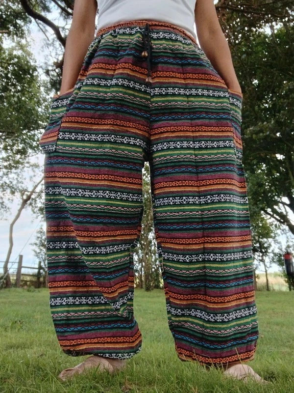 Cotton Woven Poofy Harem Hippie Pants Thai Tribe Bohemian Trousers Fits S M L XL