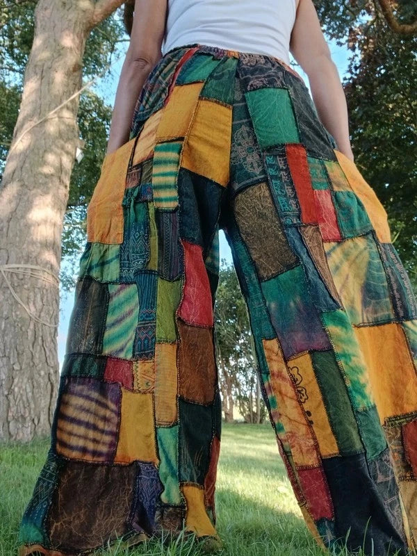 Bohemian Tie Dye Cotton Random Unique Patchwork Harem Pants Ladies Mens Trousers