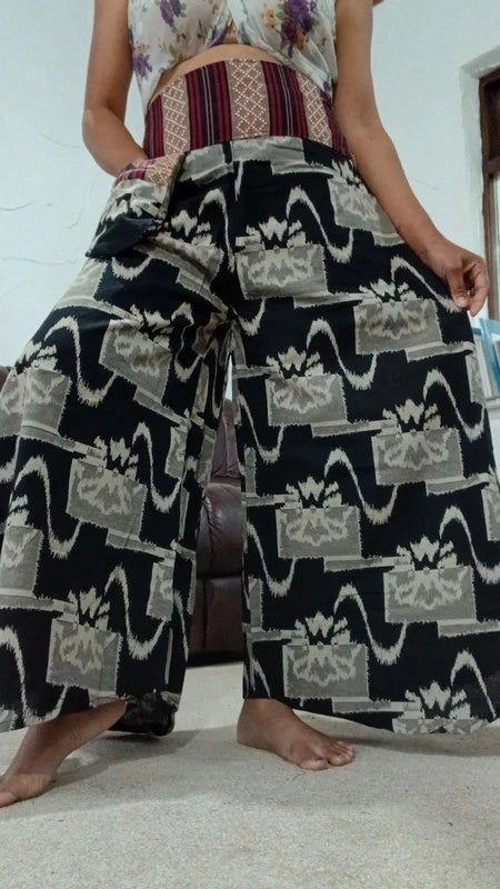 Black Grey Palazzo Wide Leg Harem Pants Bohemian Hippie Flower Trousers