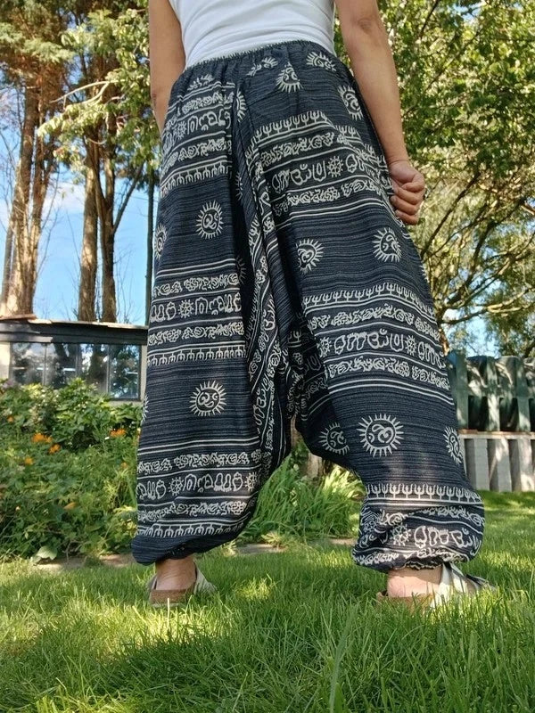 Black White Sun Aladdin Genie Harem Pants Hippie Yoga Trousers Mens or Womens