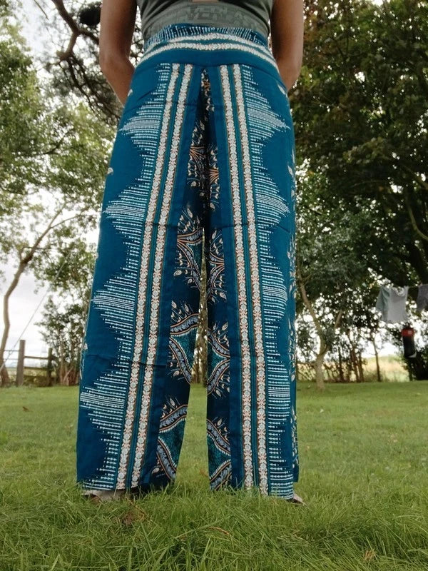 Dark Green Turquoise Bohemian Feathers Hippy Harem Pants Summer Holiday Trousers