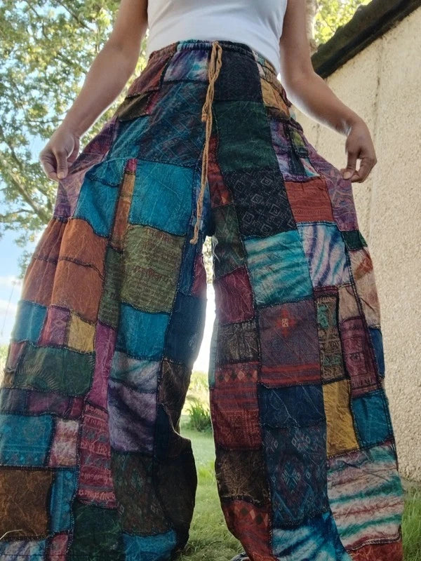 Tie Dye Patchwork Bohemian Hippie Harem Pants Wide Leg Trousers Womens or Mens