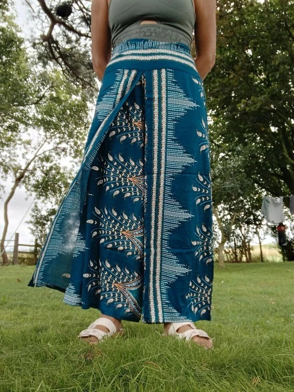 Dark Green Turquoise Bohemian Feathers Hippy Harem Pants Summer Holiday Trousers